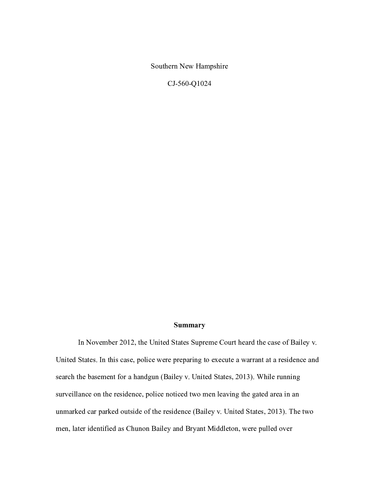 Preview image for CJ 560 Module 8 Short Paper.docx    Southern New Hampshire  CJ-560-Q1024  Summary  In Nove